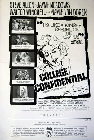 College Confidential, Steve Allen, Jayne Meadows, Cathy Lee Crosby, Walter Winchell, Robert Montgomery, Mamie Van Doren, Rocky Marciano, Mickey Shaughnessy, Cathy Crosby, Herbert Marshall